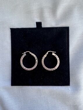 Sterling Silver Textured Hoop Earrings - Classic Women Jewelry